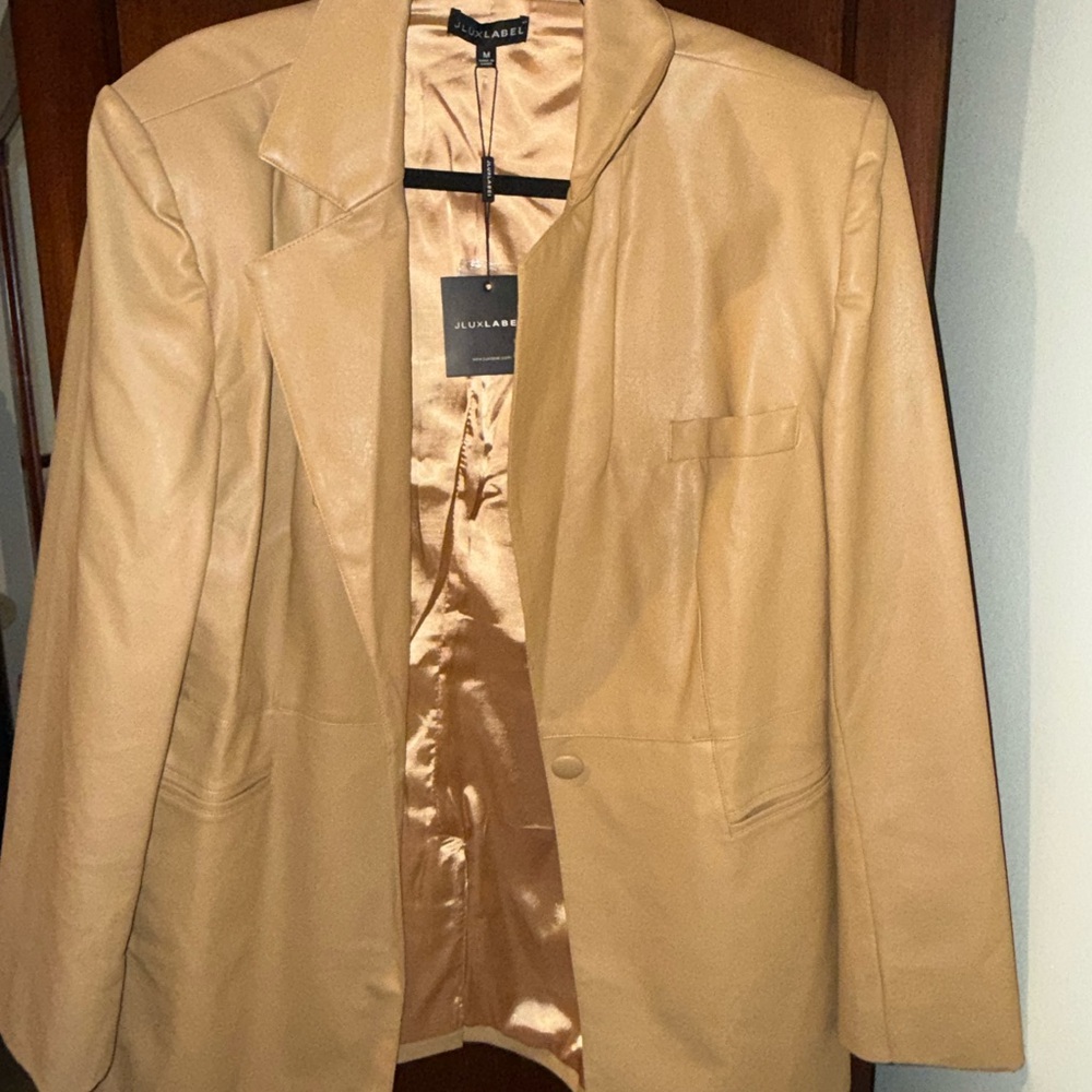 JLUXLABEL Camel Faux Leather Blazer